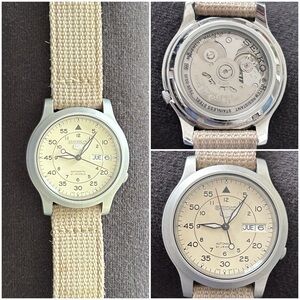 Seiko Tan Automatic Field Watch with See-Through Back
